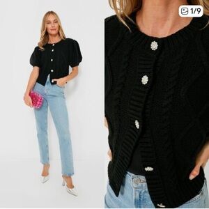 Hyacinth‎ House Tuckernuck Crystal Victoria Puff Sleeve Cardigan Size Medium